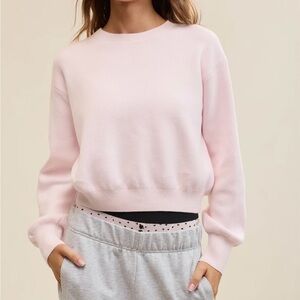 Aerie Pink Cropped Crew Sweater - Small